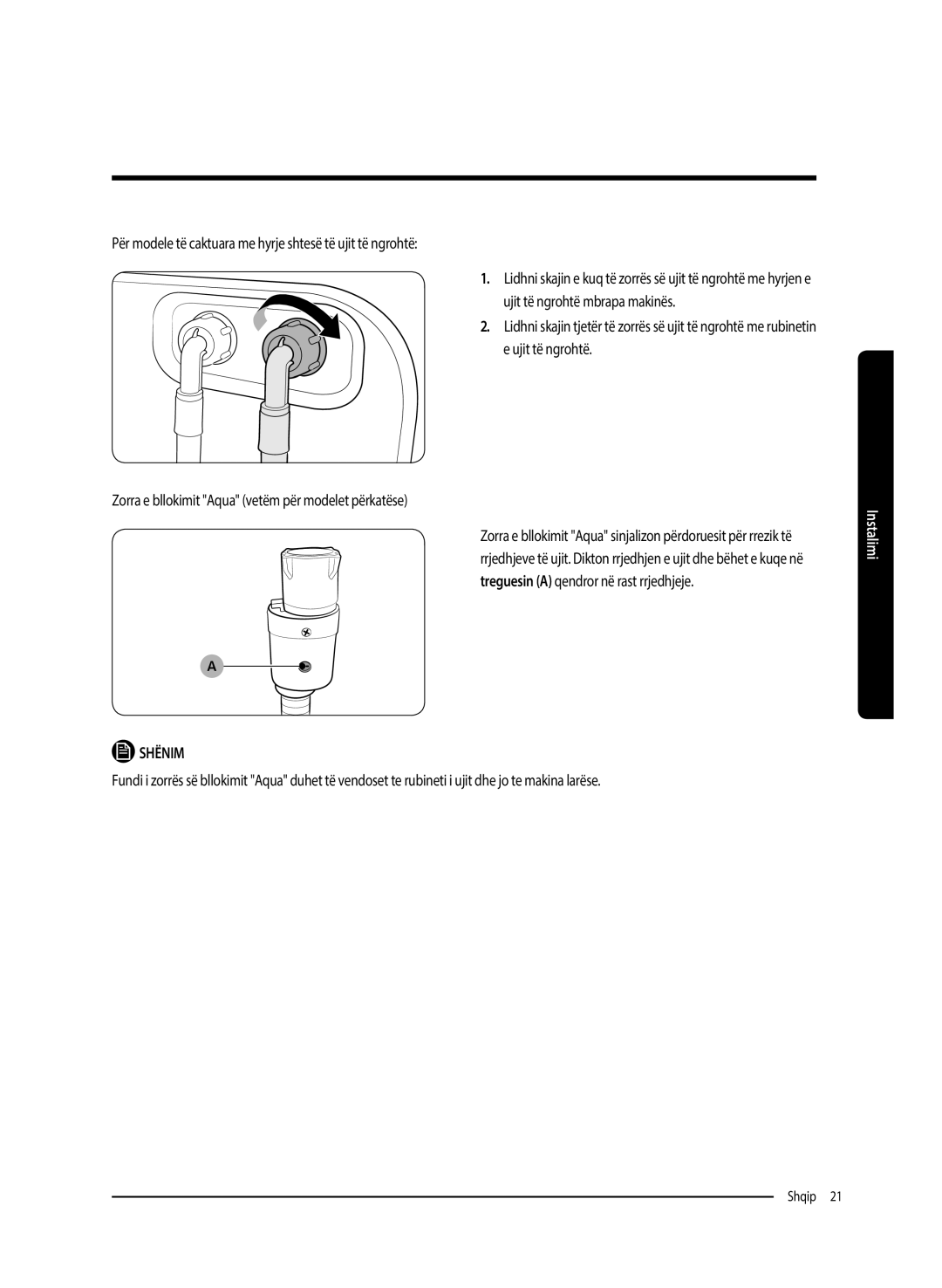 Samsung WW80K5210UW/LE, WW80K5410UW/EO, WW80K5410UW/LV, WW90K5410WW/LE, WW70K5410UW/LE, WW70K5210WW/LE manual Shqip 21  